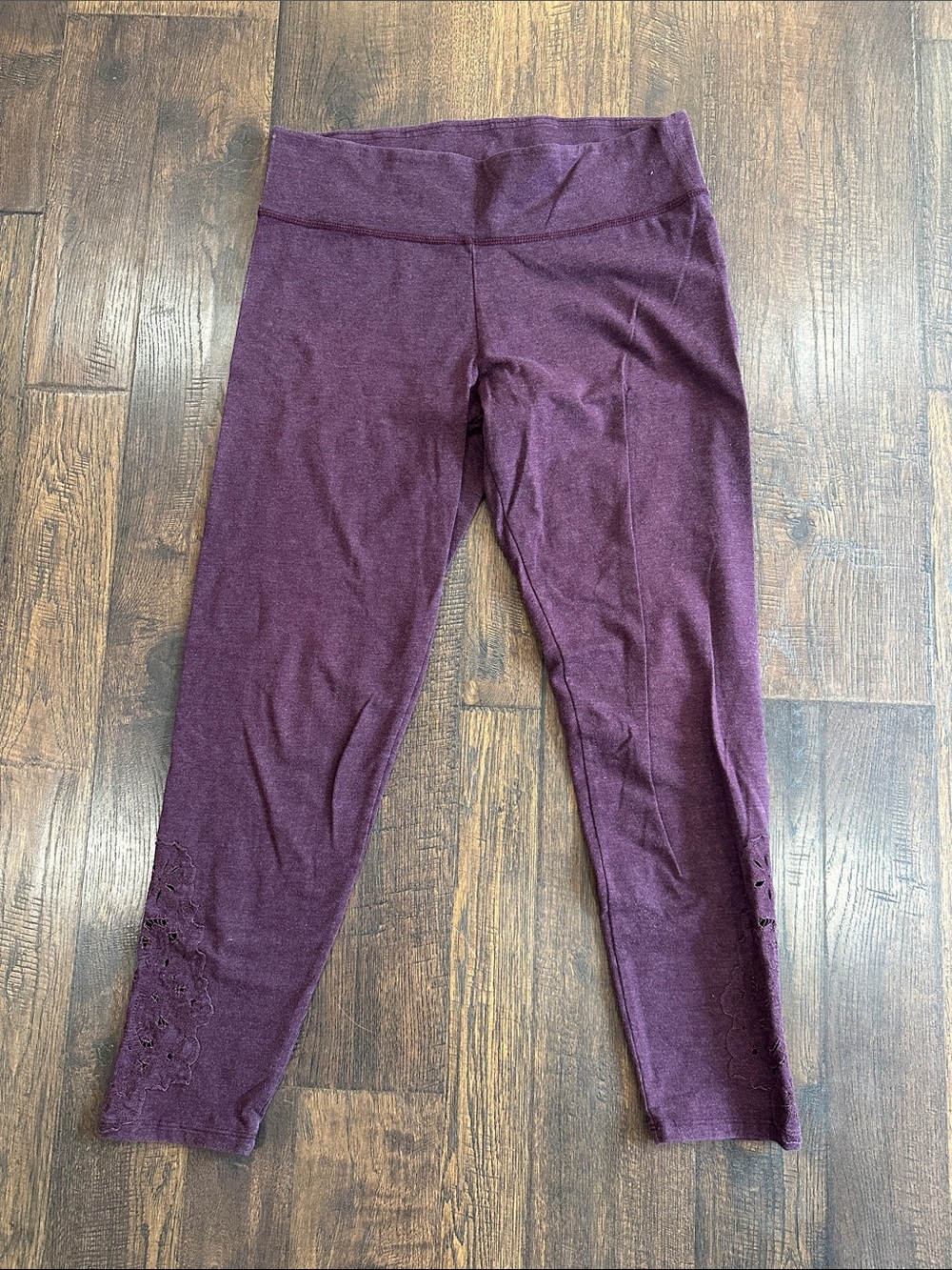 aerie Deep Plum Leggings with Lower-Leg Lace Trim